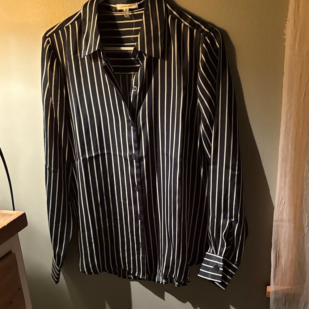 Maurices Black and White Striped Casual Shirt